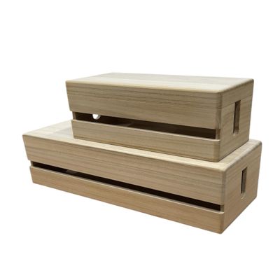 2 Set of Masuda Paulownia Wood Cable Management Box  Handmade Wooden Cord Organizer for Power Strips, Routers, Chargers  Eco-Friendly Desktop Cable Storage  Made in Japan, Plain
