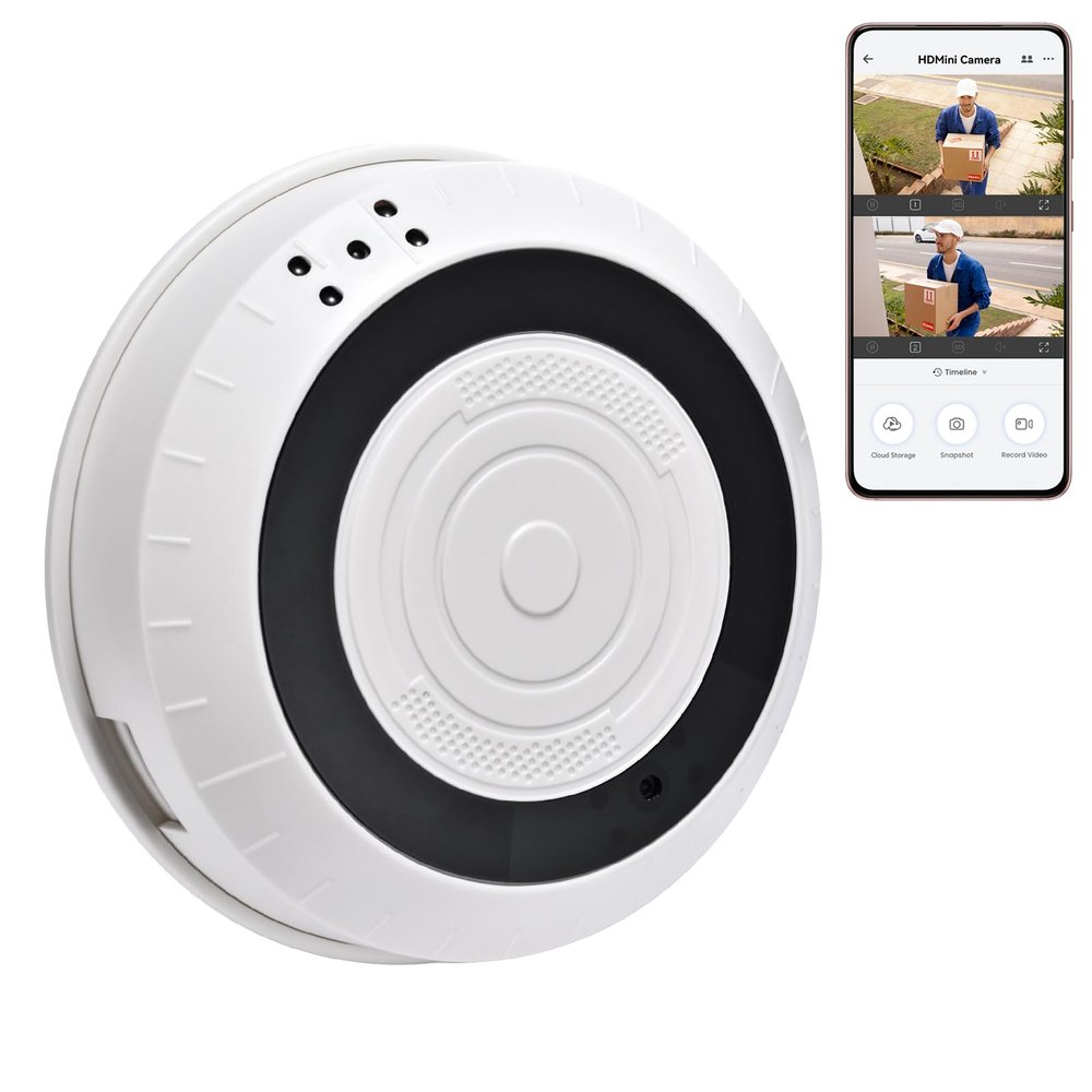 AUZEN Dual-Lens Discreet Camera (Smoke Detector Design) - 1080P HD Dual Band 2.4G/5G WiFi Security Nanny Camera, 8 Hours Continuous Working, 2120 Wide-Angle, Night Vision for Home & Office