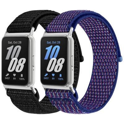 2PCS Nylon Watch Band Compatible with Samsung Galaxy Fit 3, Soft Breathable Adjustable Sport Nylon Loop Replacement Wristbands for Galaxy Fit3 SM-R390 Watch for Women Men