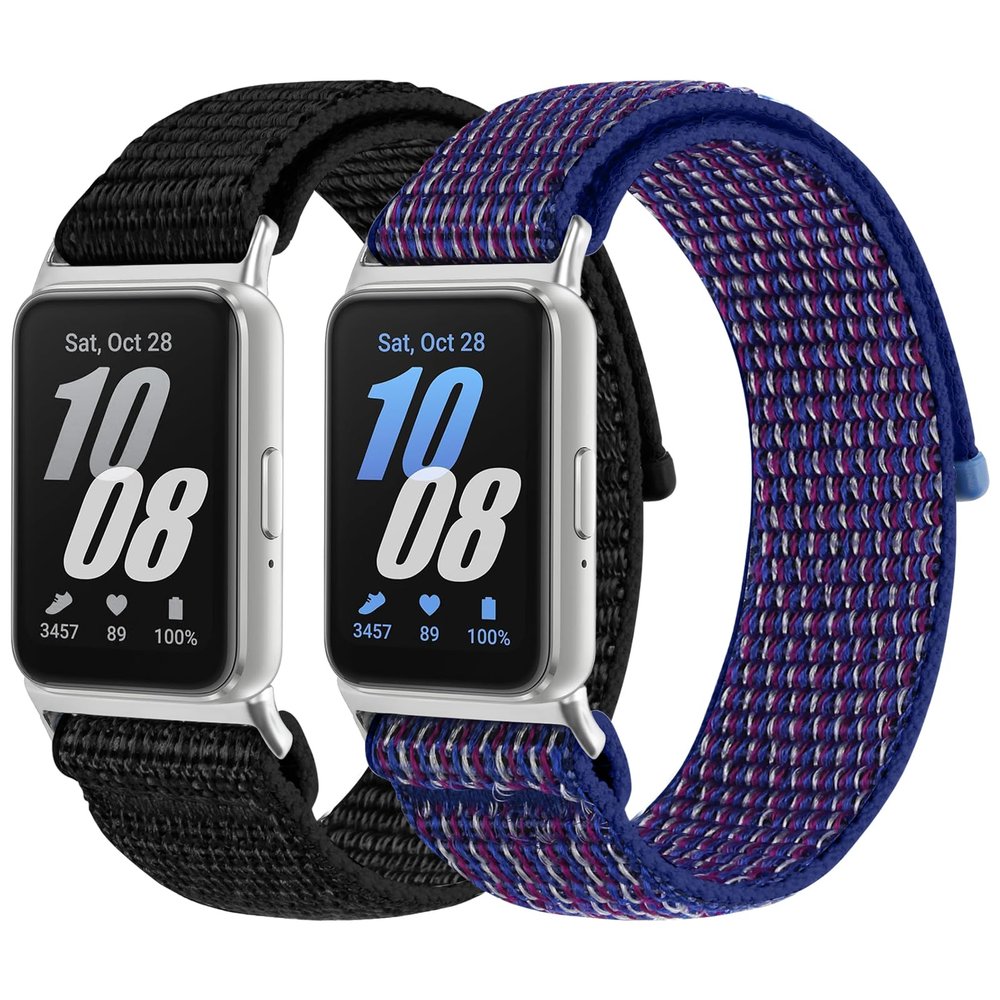 2PCS Nylon Watch Band Compatible with Samsung Galaxy Fit 3, Soft Breathable Adjustable Sport Nylon Loop Replacement Wristbands for Galaxy Fit3 SM-R390 Watch for Women Men