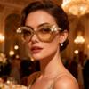 bullabulling Retro Christmas Bling Rhinestone Reading Glasses for Women Christmas Party Ladies Blue Light Blocking Readers (yellow, 2.75, x) view 2