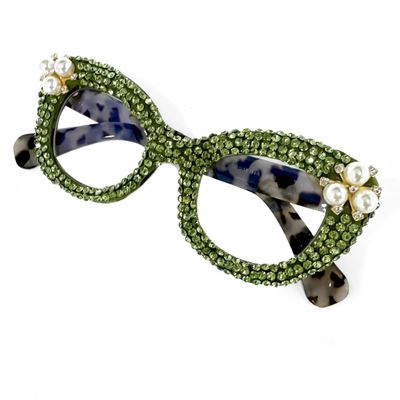 bullabulling Retro Christmas Bling Rhinestone Reading Glasses for Women Christmas Party Ladies Blue Light Blocking Readers (green, 2.0, x)