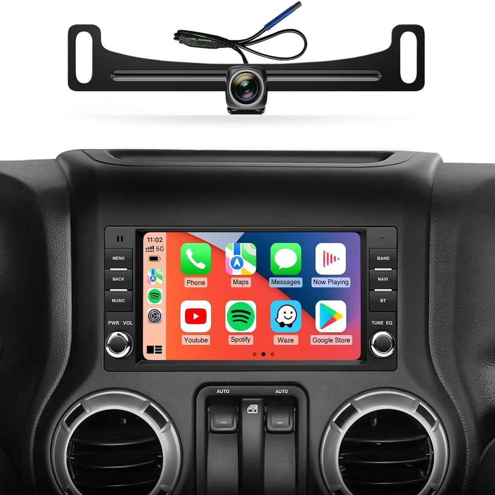 7" Dual Knob Car Radio Stereo for Jeep/Dodge/Chrysler Wireless CarPlay/Wired Android Auto/1280 * 480 QLED Touchscreen 2+64G with Bluetooth AM/FM