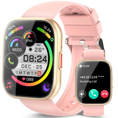 aycy Smart Watch for Men Women Bluetooth Call, 1.85" HD Touch Screen Fitness Watch with Sleep Heart Rate Monitor, 112+ Sports Modes, IP68 Waterproof Activity Trackers for Android iOS, Pink