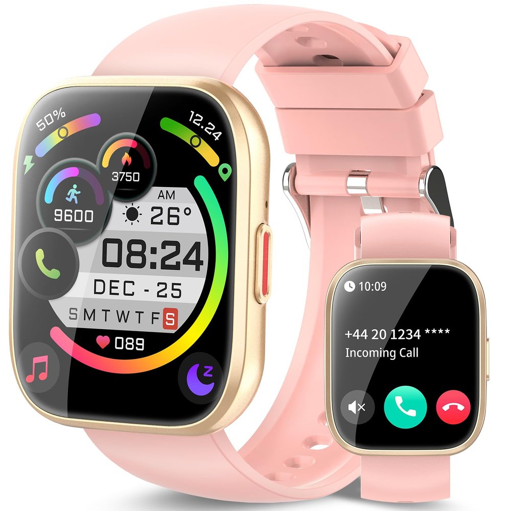 aycy Smart Watch for Men Women Bluetooth Call, 1.85" HD Touch Screen Fitness Watch with Sleep Heart Rate Monitor, 112+ Sports Modes, IP68 Waterproof Activity Trackers for Android iOS, Pink
