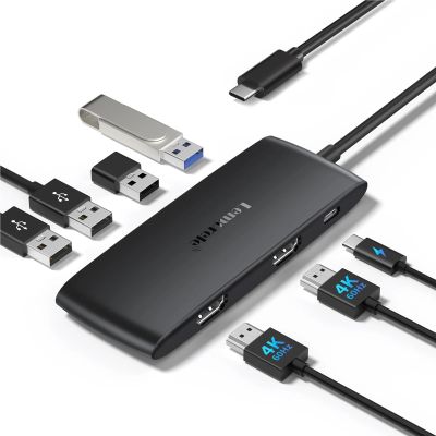 1Pcs 4K USB-C Hub 7 Ports Docking Station USB Hub Adapter USB C to Dual HDMI 4K@60Hz for Windows Laptop