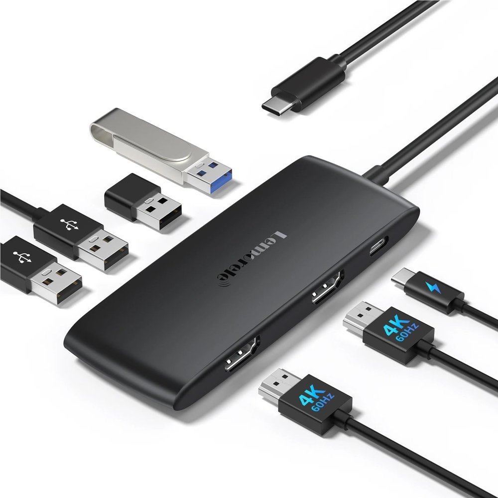 1Pcs 4K USB-C Hub 7 Ports Docking Station USB Hub Adapter USB C to Dual HDMI 4K@60Hz for Windows Laptop