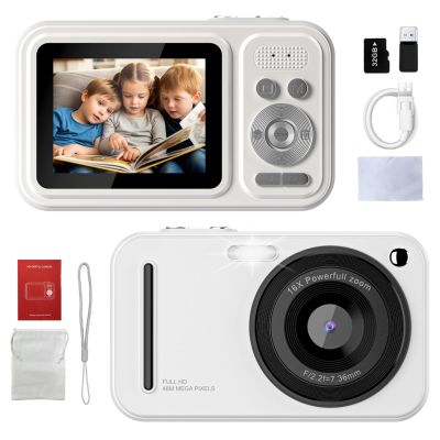 Entry Level Digital Camera 2k, 48 Million Pixels, 32GB Memory, Anti Shake 2.4-inch Screen, Multiple Different Filters (White)