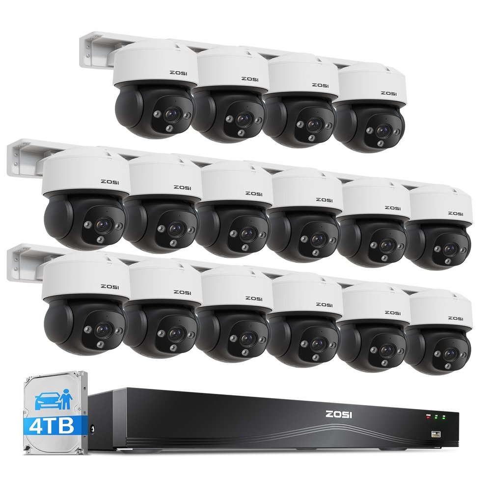 ZOSI C290 4K 16CH POE Security Camera System for 24/7 Recording, 16 x 8MP Wired PoE IP Cameras Outdoor, 360 View, AI Human/Vehicle/Face Detection, Two-Way Talk, Siren Alarm, Auto Tracking, 4TB HDD