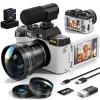 8K Digital Cameras for Photography, 64MP vlogging Camera with 180Flip Screen2 Batteries, 64GB TF Card16X Zoom, WiFi,Microphone, Wide & Macro Lens Kit (White) view 1
