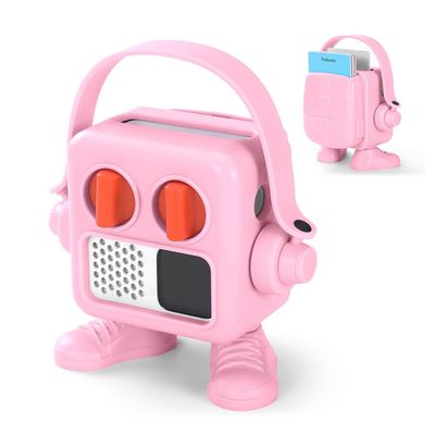 Card Holder for Yoto Mini Player, Hard Protective Cover with Built-in Handle & Card Slot, Sealed Travel Jacket with Stand & Storage for Audio Cards, Shockproof Case for Yoto Mini (Pink)