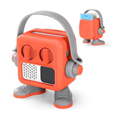 StarMei-HJXD Cartoon Hard Plastic Case for Yoto Mini, Player Cover with Built-in Handle, Card Slot, Multi-Function Shockproof Sleeve Case (Orange-Gray)