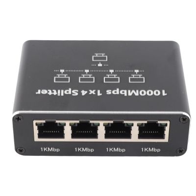 1 to 4 Port Gigabit Ethernet Splitter, High Speed 1000Mbps RJ45 Network Hub, Aluminum Alloy USB Powered Splitter for Cat5 5e 6 7 8 Cables, Compatible with Routers, TVs, Computers