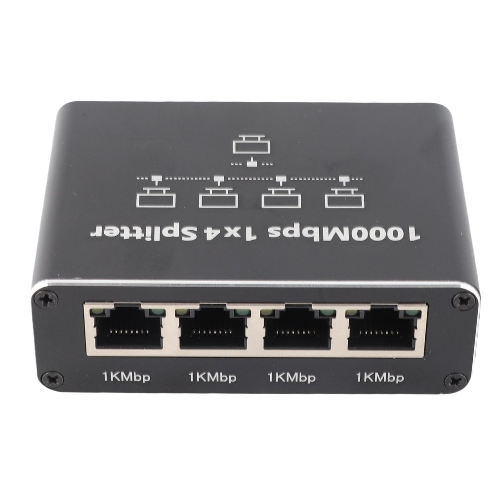 1 to 4 Port Gigabit Ethernet Splitter, High Speed 1000Mbps RJ45 Network Hub, Aluminum Alloy USB Powered Splitter for Cat5 5e 6 7 8 Cables, Compatible with Routers, TVs, Computers