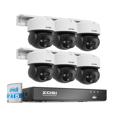 ZOSI C290 4K 8CH POE Security Camera System (Up to16CH), 6 x 8MP Wired PoE IP Dome Cameras Outdoor Indoor, 360 View, AI Human/Vehicle/Face Detection, Two-Way Talk, Siren Alarm, Auto Tracking, 2TB HDD