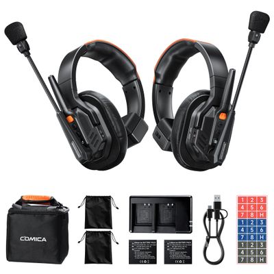 COMICA Seekcom S1 Wireless Intercom Headset System, 2.4GHz Full-Duplex 2-Person Communication Headset with AI/ENC Noise Reduction, 500m/1640ft, PTT Mute, OLED Display for Film, TV, Broadcast, Live