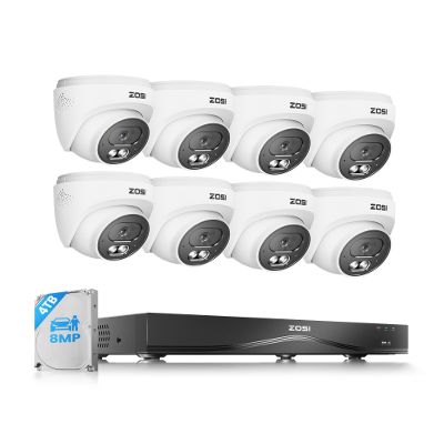 ZOSI C220 4K 8MP 16CH POE NVR Security Camera System (32CH Expandable), 8 x 8MP PoE IP Cameras Outdoor Indoor, 24/7 Recording, AI Human/Vehicle/Face Detection, Two-Way Talk, Night Vision, 4TB HDD