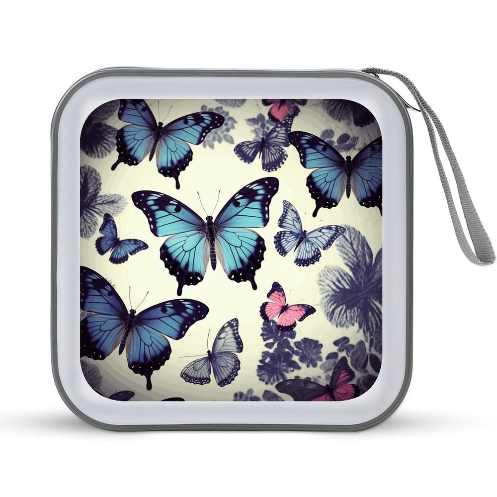 FekiLoot Beautiful Butterfly DVD Case,Portable Zipper DVD Storage Case CD Collection Bag EVA Protective Blu-ray Wallet Portable Disc Storage Wallet Bag for Car, Home, Office