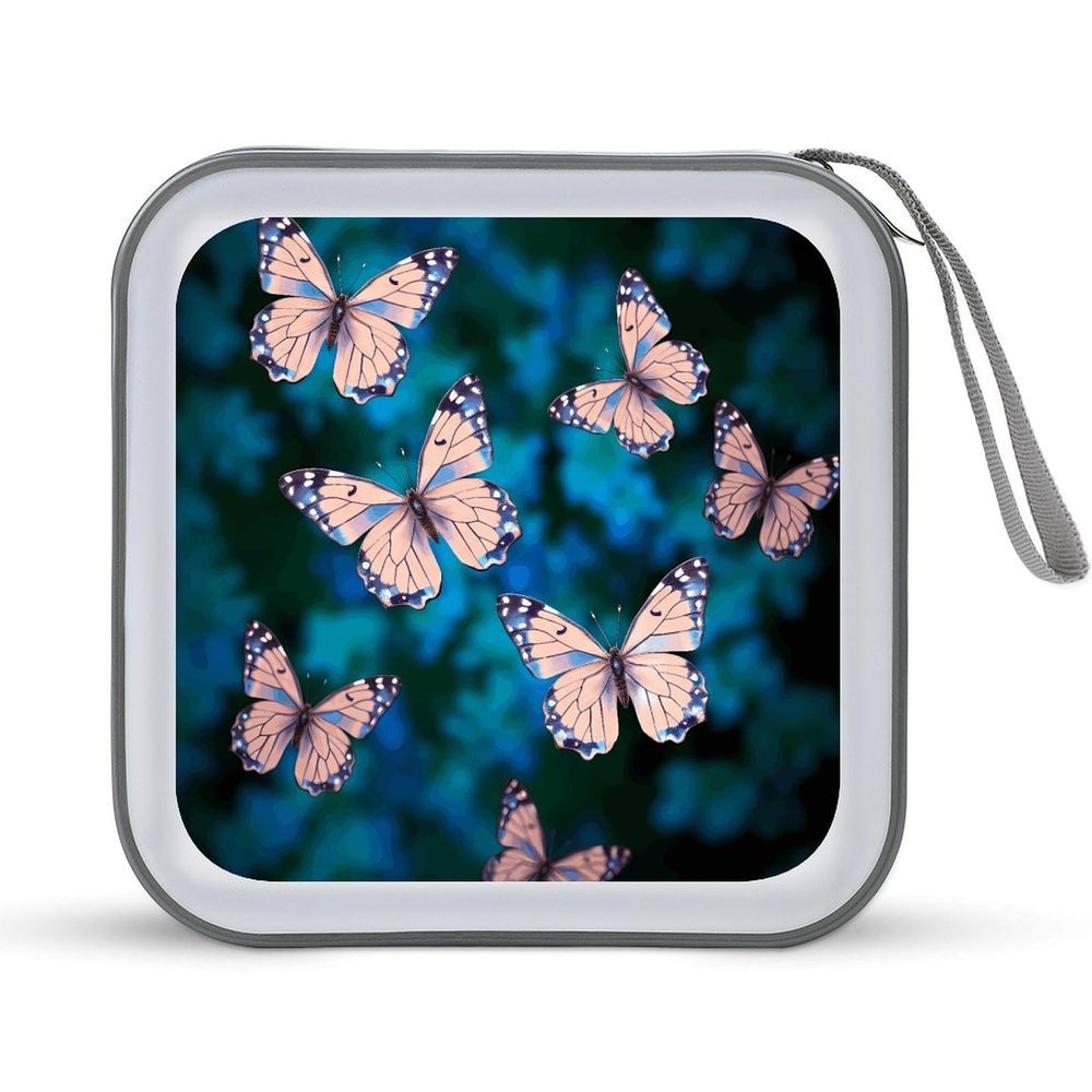 FekiLoot Cute Butterflies DVD Case,Portable Zipper DVD Storage Case CD Collection Bag EVA Protective Blu-ray Wallet Portable Disc Storage Wallet Bag for Car, Home, Office