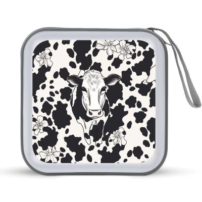 FekiLoot Black And White Cowm DVD Case,Portable Zipper DVD Storage Case CD Collection Bag EVA Protective Blu-ray Wallet Portable Disc Storage Wallet Bag for Car, Home, Office