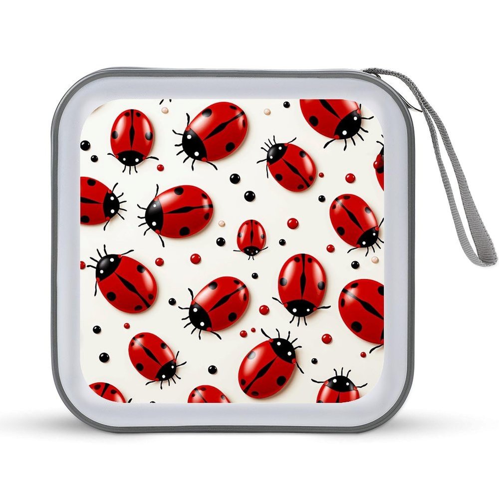 FekiLoot Red Ladybug DVD Case,Portable Zipper DVD Storage Case CD Collection Bag EVA Protective Blu-ray Wallet Portable Disc Storage Wallet Bag for Car, Home, Office