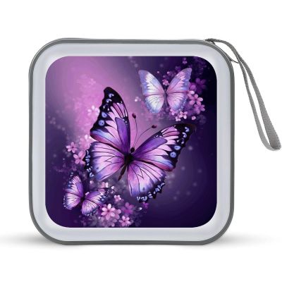 FekiLoot Beautiful Purple Butterfly Art DVD Case,Portable Zipper DVD Storage Case CD Collection Bag EVA Protective Blu-ray Wallet Portable Disc Storage Wallet Bag for Car, Home, Office