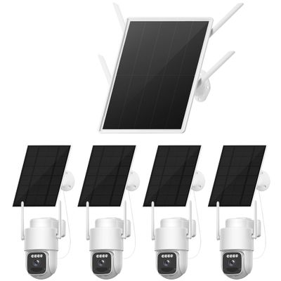 FOINNEX Security Camera, Solar Camera Wireless Outdoor, 4-Cam Pack, Solar Powered Home Security Camera with 360 Auto Tracking, Pan & Tilt, Night Vision, 5G & 2.4G Router, No Subscription