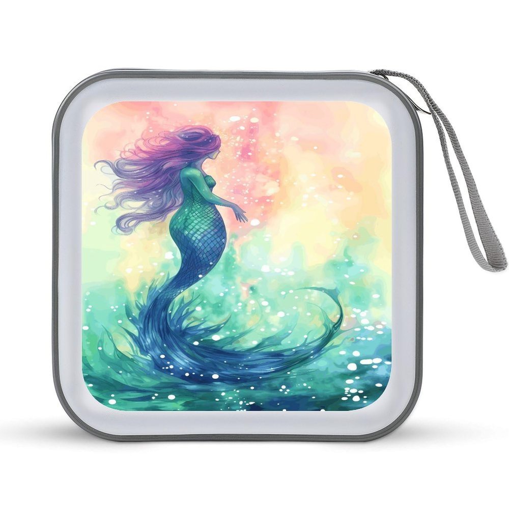 FekiLoot Beautiful Mermaid Tail DVD Case,Portable Zipper DVD Storage Case CD Collection Bag EVA Protective Blu-ray Wallet Portable Disc Storage Wallet Bag for Car, Home, Office