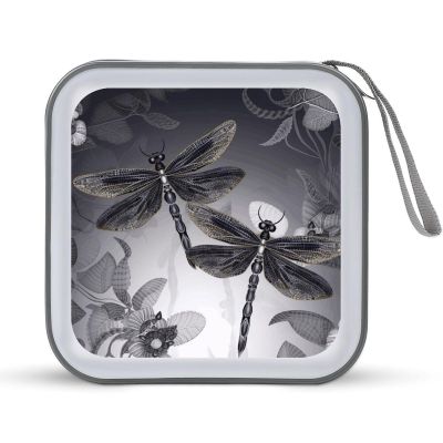 FekiLoot Dragonflies Grey DVD Case,Portable Zipper DVD Storage Case CD Collection Bag EVA Protective Blu-ray Wallet Portable Disc Storage Wallet Bag for Car, Home, Office