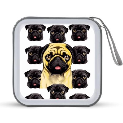 FekiLoot Black Yellow Pug DVD Case,Portable Zipper DVD Storage Case CD Collection Bag EVA Protective Blu-ray Wallet Portable Disc Storage Wallet Bag for Car, Home, Office