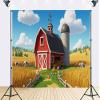 Trykid 17x10ft Farm Backdrop Rustic Red Barn Scene with Animals Wheat Field Photography Background for Birthday Party Kids Baby Shower Decoration Photoshoot Studio Props Fabric view 2
