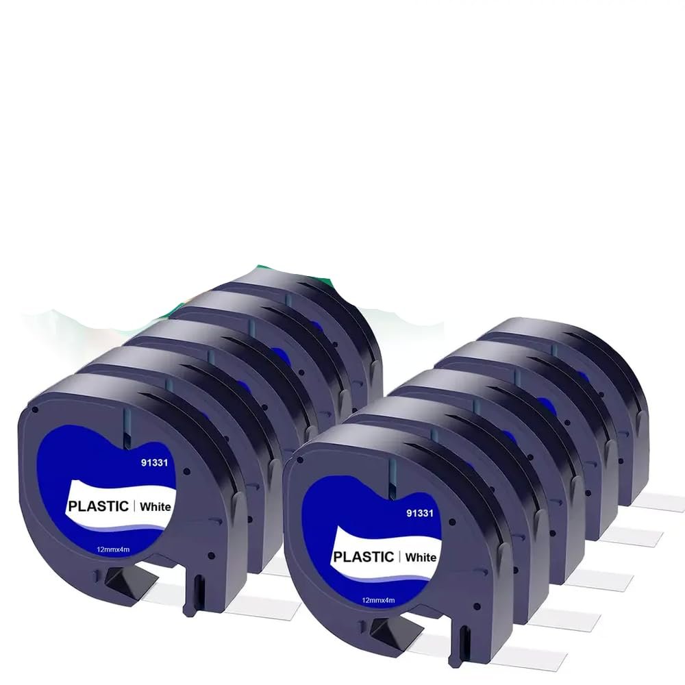 8PK Compatible with Plus LT100T H Refills Tape 91331 Black On White Plastic Label 1 2 Inch for Part Number 91331