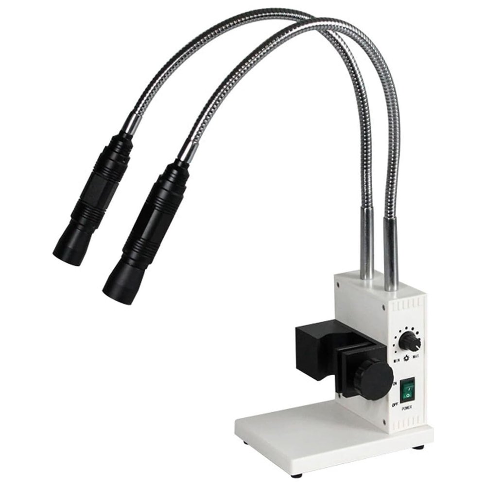 LED Fiber Optic Microscope Illuminator, Dual Gooseneck LED Lights Source, Colour Temperature 6000K, Adjustable Brightness and Aperture Size, for Stereo Zoom Microscopio