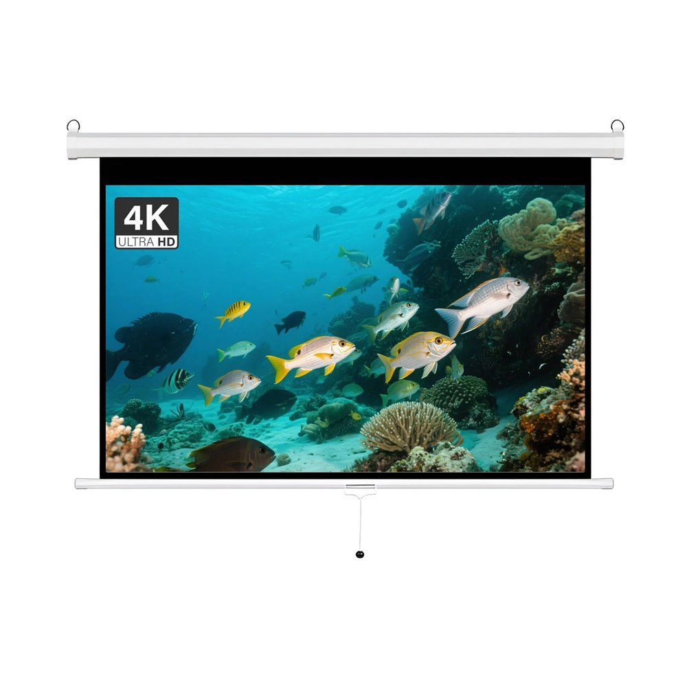 100-Inch Manual Pull-Down Projector Screen, 60-inch Wall-Mounted Movie Screen with Auto-Locking for Indoor Home Theaters(72 inch 16: 9)