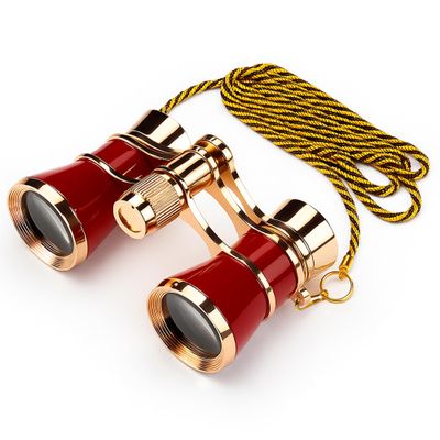 HQRP 3x25 Opera Glasses Theater Binoculars, w/Crystal Clear Optic (CCO), Burgundy with Golden Trim, w/Necklace Chain, for Adults Kids Women in Musical Concert Sport Events etc.
