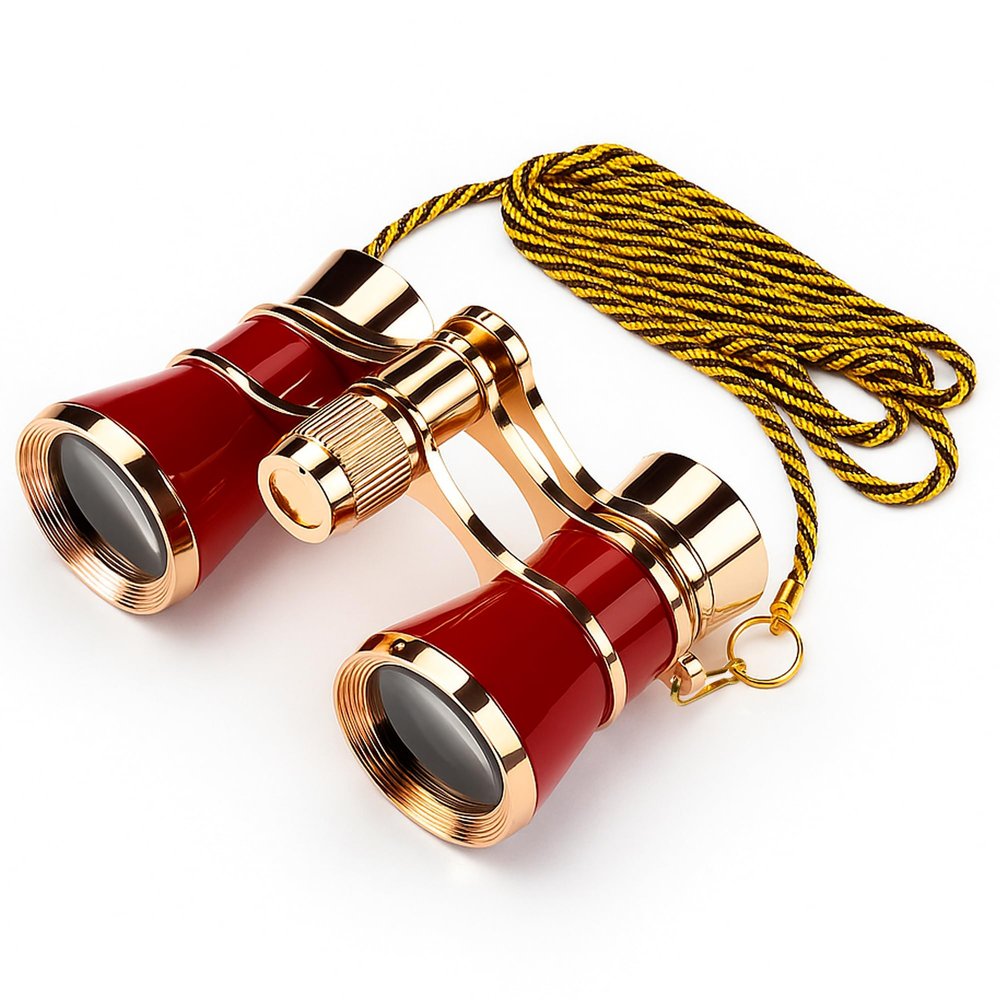 HQRP 3x25 Opera Glasses Theater Binoculars, w/Crystal Clear Optic (CCO), Burgundy with Golden Trim, w/Necklace Chain, for Adults Kids Women in Musical Concert Sport Events etc.