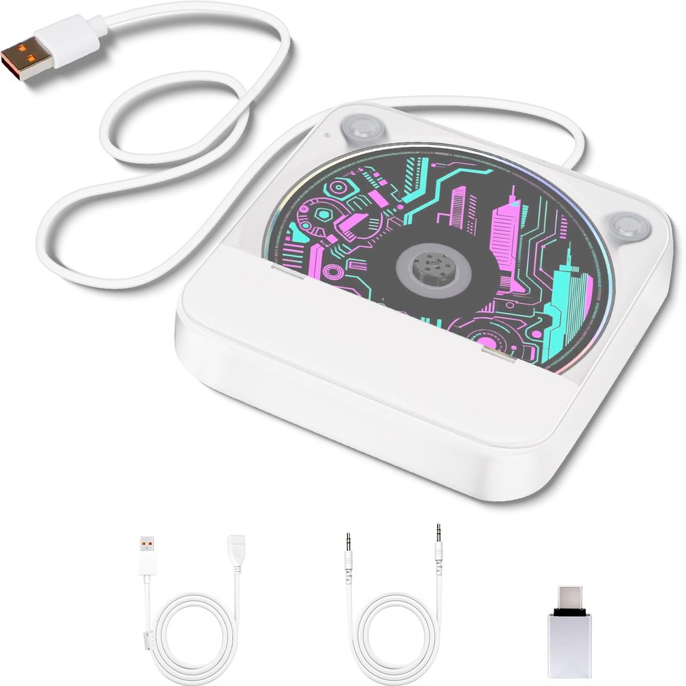 Howduoyu Portable CD Player for Car, External Car CD Player with USB/AUX Ports, Anti-Skip, Universal Music Player for Vehicle, Laptop, TV, Computer, Plug & Play, Adapter(A to C) (Car CD Player)