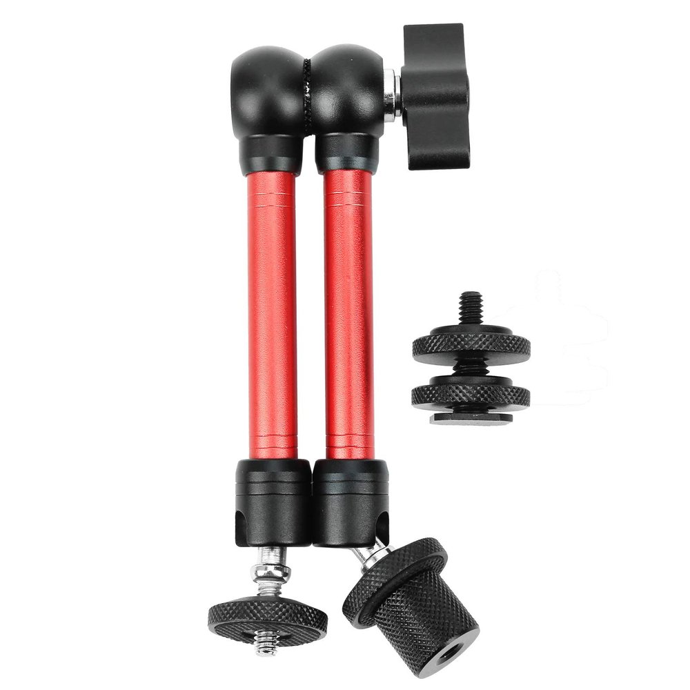 11in Adjustable Universal Arm Base Holder Stand, Magic Arm Metal Universal Arm, 360 Rotation with One Key Locking, 1/4in Screw for Camera LCD Monitor Light, Aluminum Alloy (11 inches red)