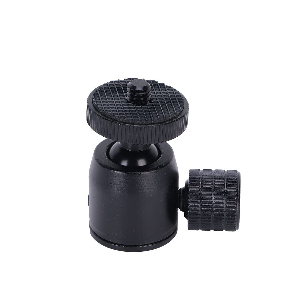 Ball Head Mount Geared Tripod, Mini Aluminum Alloy Ball Head with 1/4 Inch Screw and Hot Shoe Mount Adapter - Adjustable Angle, Durable Lightweight Camera Accessory for (Black Ball)
