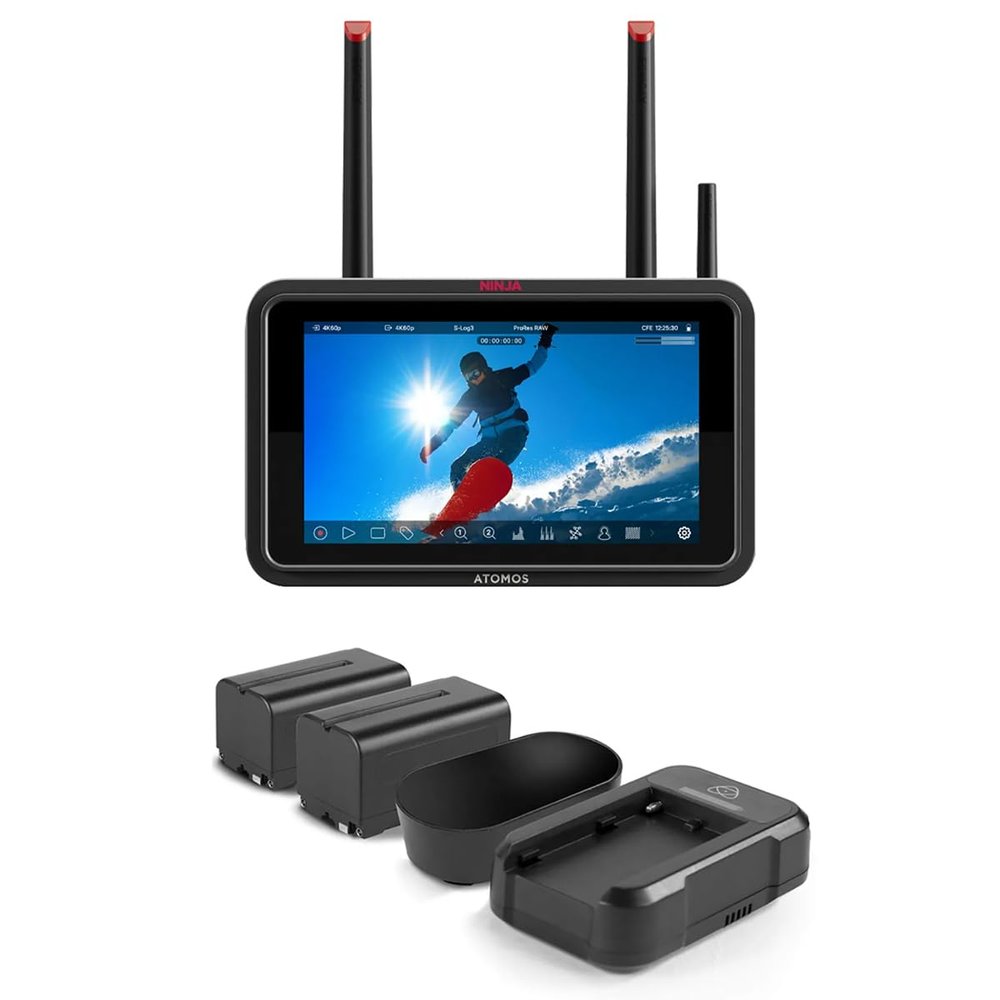 Atomos Ninja TX 5.2" Full HD Touchscreen Wi-Fi HDR On-Camera Monitor/Recorder, Supports 12G-SDI/4K HDMI, Bundle with Universal Power Kit