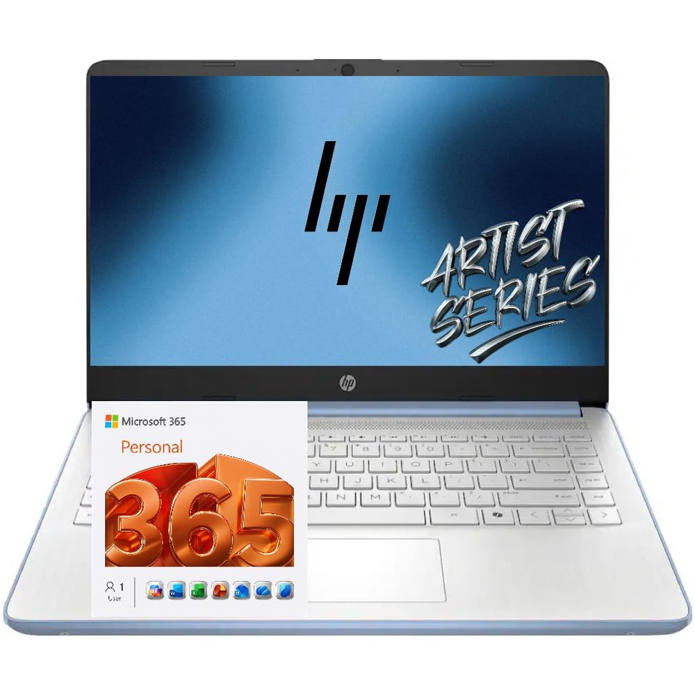 HP 14 Thin & Light Laptop, Intel 4-Core Processor, 8GB RAM, 128GB SSD + 1TB OneDrive (1.1TB), Microsoft 365 Included, Windows 11, w/o Earphone, Student & Home Office