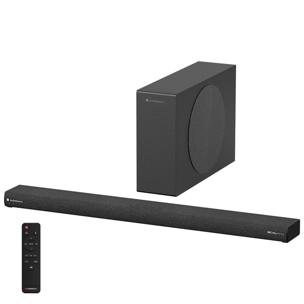 Audiosource 2.1 Soundbar, Wireless Subwoofer w/Dolby Atmos, Bluetooth Streaming for Smart TV and Multi-Devices, Compact Design, 240W Max Output, Remote Control Included, AS201