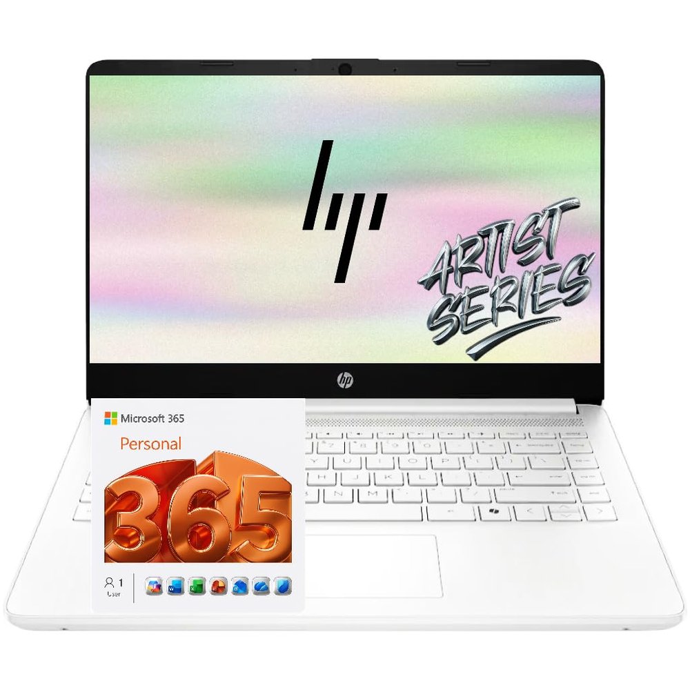 HP 14 Thin & Light Laptop, Intel 4-Core Processor, 8GB RAM, 128GB SSD + 1TB OneDrive (1.1TB), Microsoft 365 Included, Windows 11, w/o Earphone, Student & Home Office