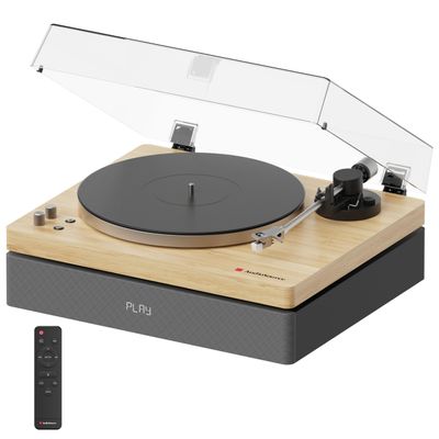 AudioSource Vinyl Record Player, All-in-one Turntable with 2.1 Channel Built-in Speaker, Bluetooth 5.4, 120W, Built-in Subwoofer, High Fidelity 2-Speed Belt Drive, Patented Isolation System, AT33