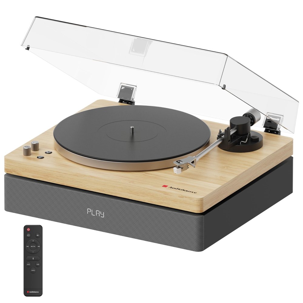 AudioSource Vinyl Record Player, All-in-one Turntable with 2.1 Channel Built-in Speaker, Bluetooth 5.4, 120W, Built-in Subwoofer, High Fidelity 2-Speed Belt Drive, Patented Isolation System, AT33