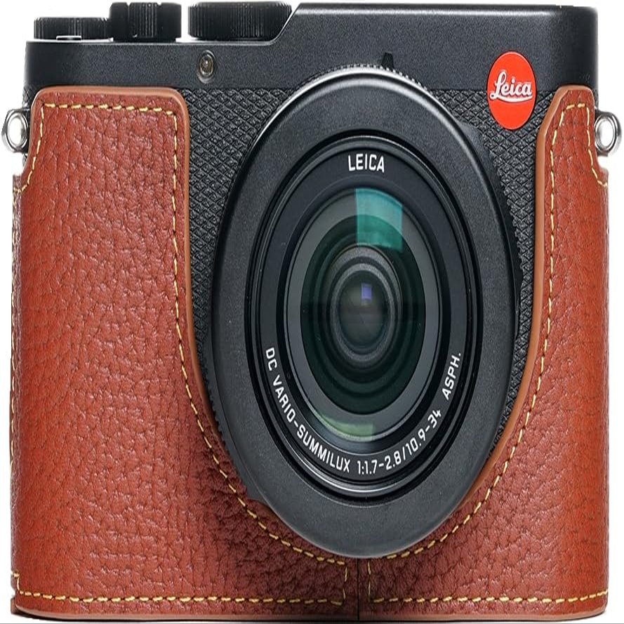 D-Lux 8 Case, Genuine Leather Bottom Opening Camera Half Case for Leica D-Lux 8 Cover Bag Protecter with Hand Wrist Strap (Brown)