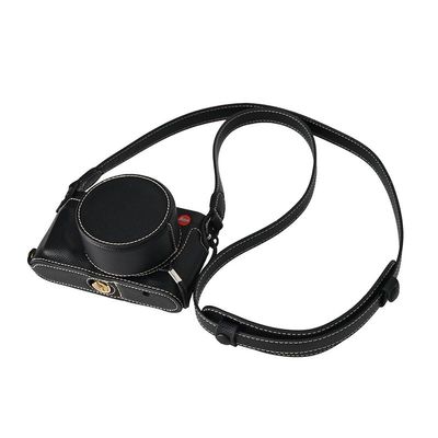 D-Lux 8 Case, PU Leather Camera Bag Bottom Opening Half Body Case Cover Shell for Leica D-Lux 8 with Neck Strap Lens Cap (Black)