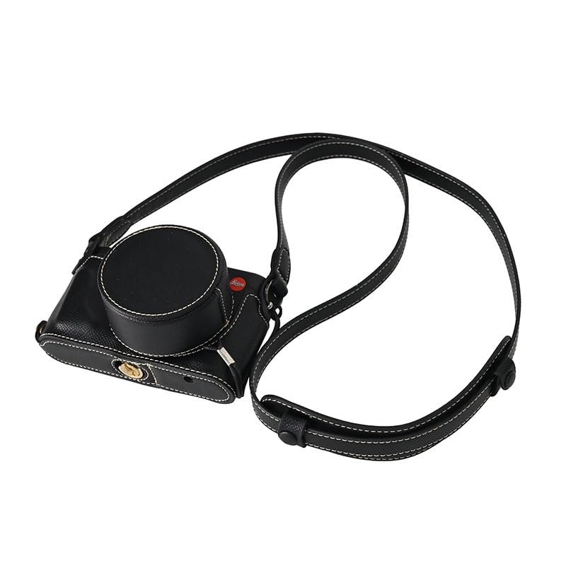 D-Lux 8 Case, PU Leather Camera Bag Bottom Opening Half Body Case Cover Shell for Leica D-Lux 8 with Neck Strap Lens Cap (Black)