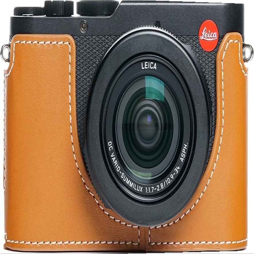 D-Lux 8 Case, Genuine Leather Bottom Opening Camera Half Case for Leica D-Lux 8 Cover Bag Protecter with Hand Wrist Strap (Yellow)