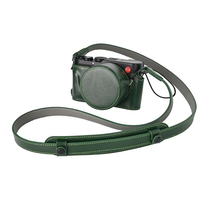 D-Lux 8 Case, Genuine Leather Camera Case Bottom Opening Body Half Base Cover for Leica D-Lux 8 with Neck Strap Lens Cap (Green)